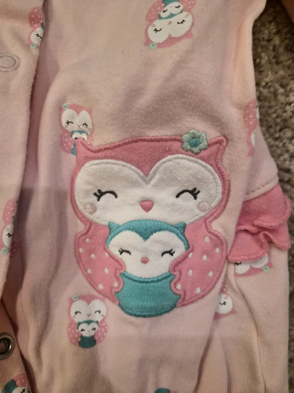 Girls Pink Owl-Print Baby One-Piece Footed Pajamas 3-6 Months